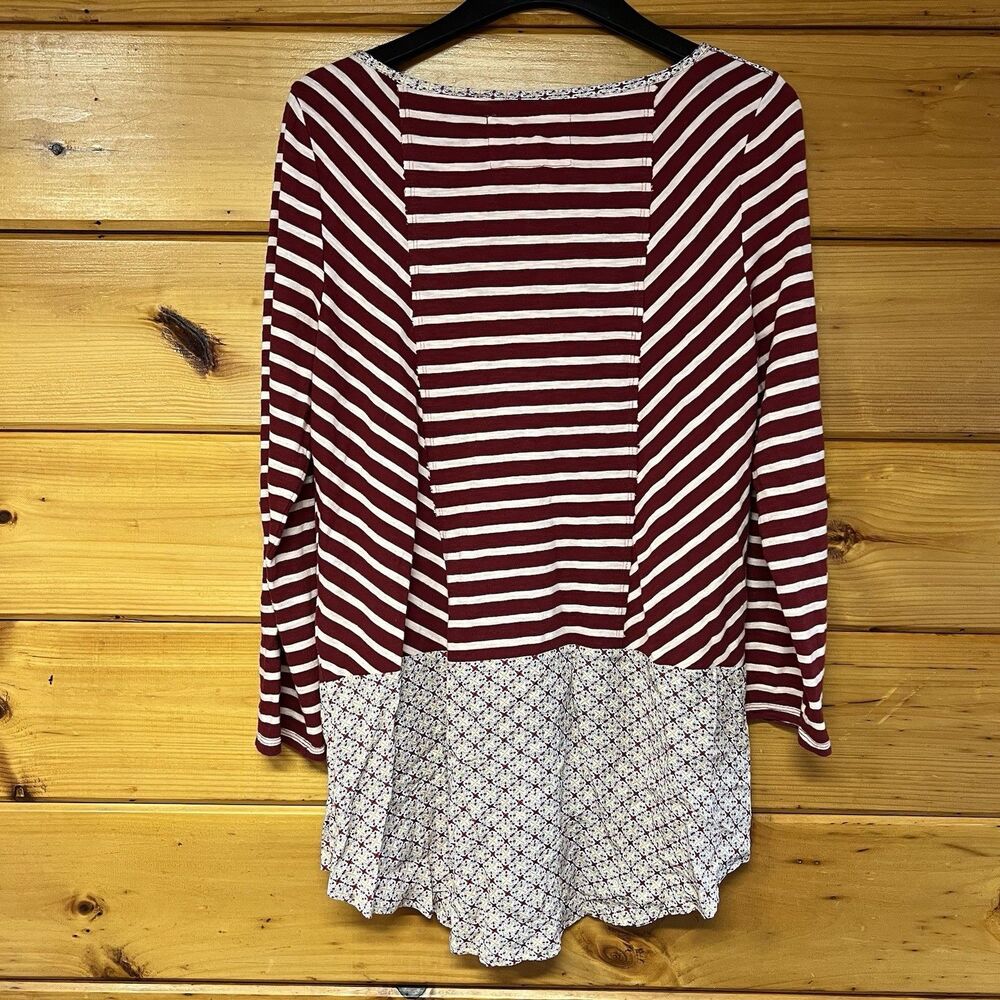 Postmark Anthropologie Fairley Tunic Top Sz L Burgundy Striped High Low Pockets - Picture 5 of 5